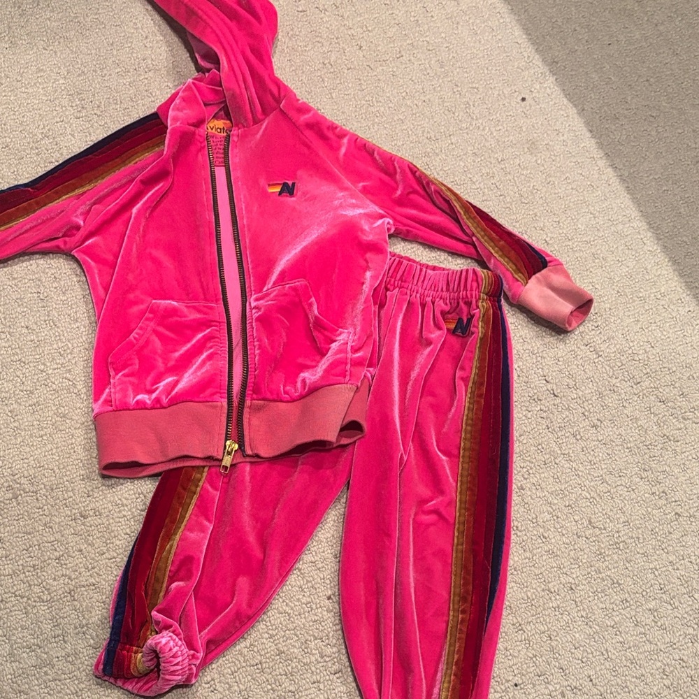 Aviator Nation Pink Velour Tracksuit with Stripes